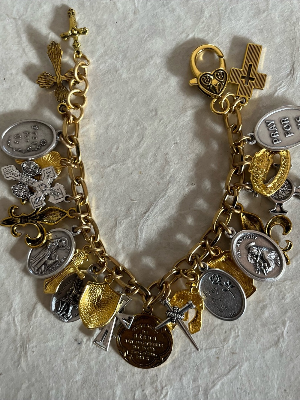 Armor of God Charm Bracelet w Crosses and Sacred Heart Coin, Medals - Picture 6 of 9